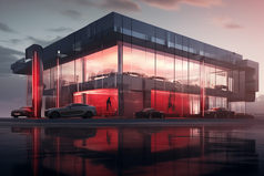 概念型高端灰底红光汽车销售展示厅摄影图5