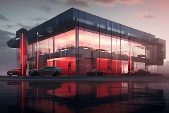 概念型高端灰底红光汽车销售展示厅载具风格