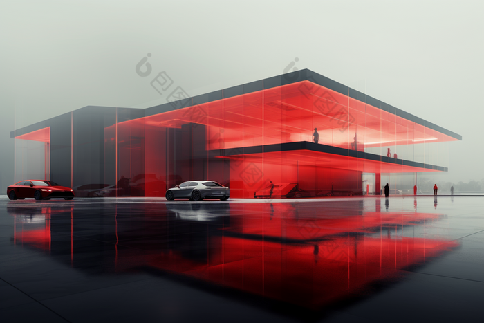 概念型高端灰底红光汽车销售展示厅车辆设计
