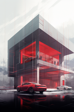 概念型高端灰底红光汽车销售展示厅摄影图15