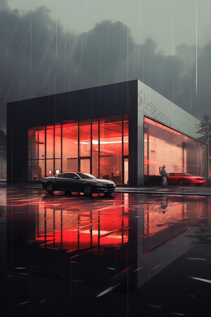 概念型高端灰底红光汽车销售展示厅载具车辆