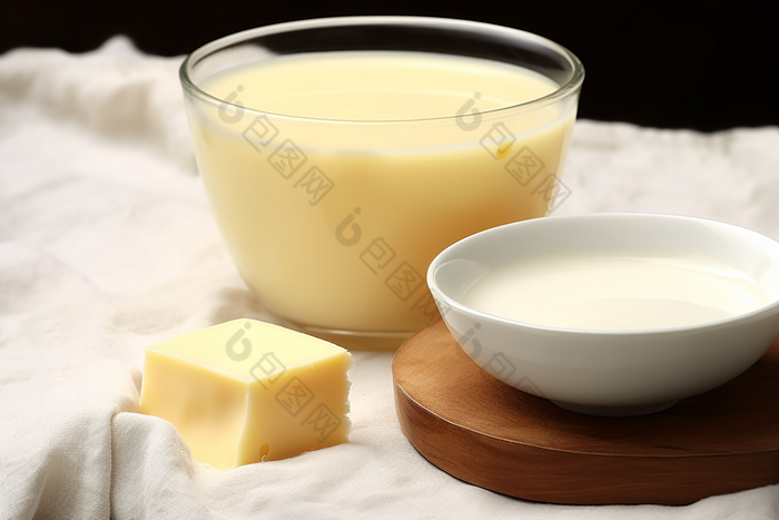 桌子上奶酪和牛奶