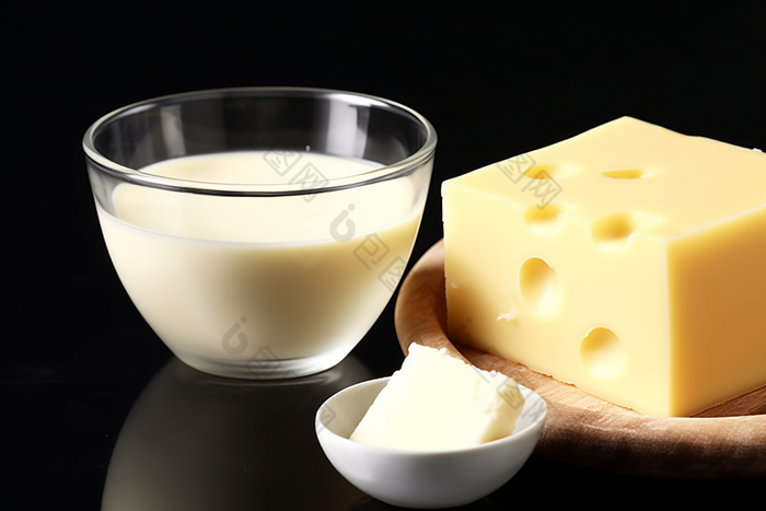 桌子上的牛奶和奶酪