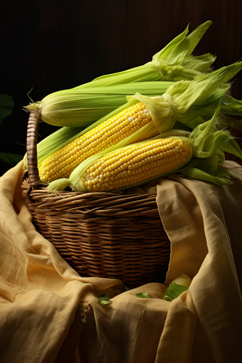 放置在篮筐里的<strong>玉米</strong>生食农作物
