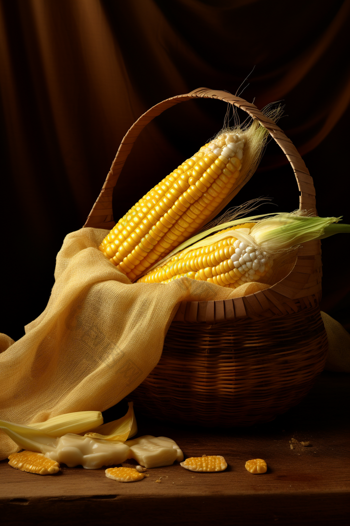 放置在篮筐里的玉米生食食物