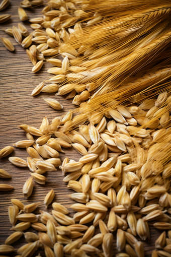 散落桌面的大麦颗粒麦粒食品