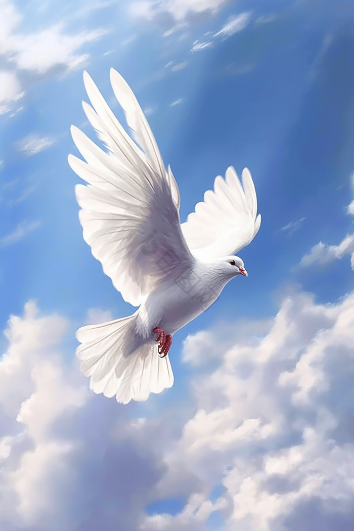 一个白鸽蓝天中飞行和平