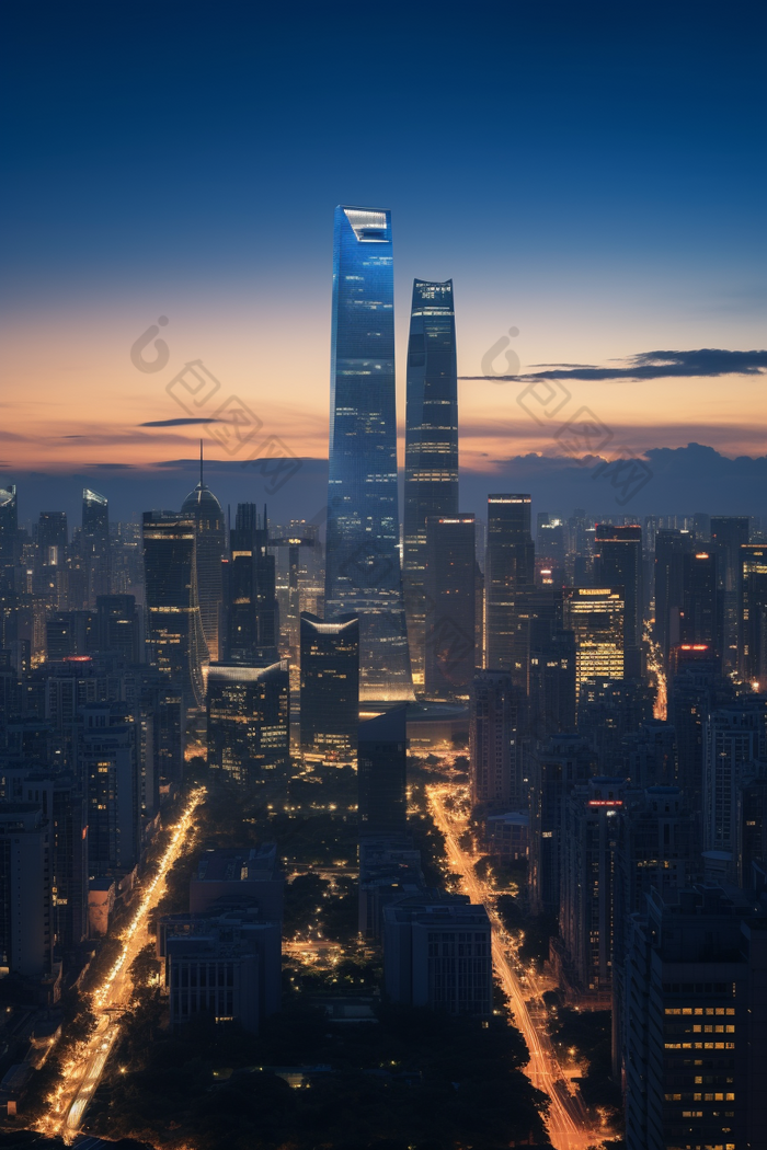 高角度城市天际线摄影图图片-包图网