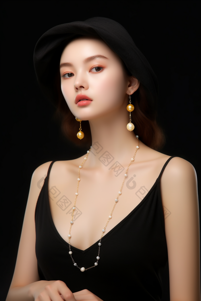 模特展示饰品珍珠耳环