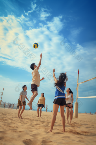 沙滩排球比赛运动激烈