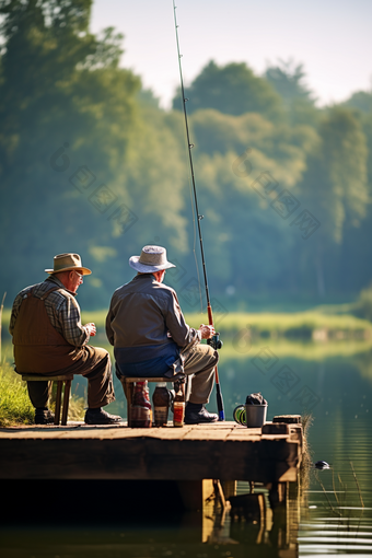 公园中钓鱼的老人河边河面