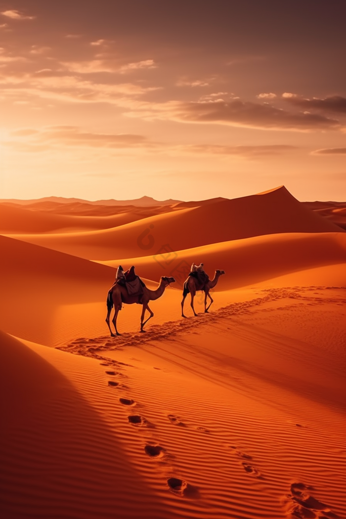 沙漠骆驼荒芜日落