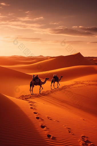 沙漠骆驼荒芜日落