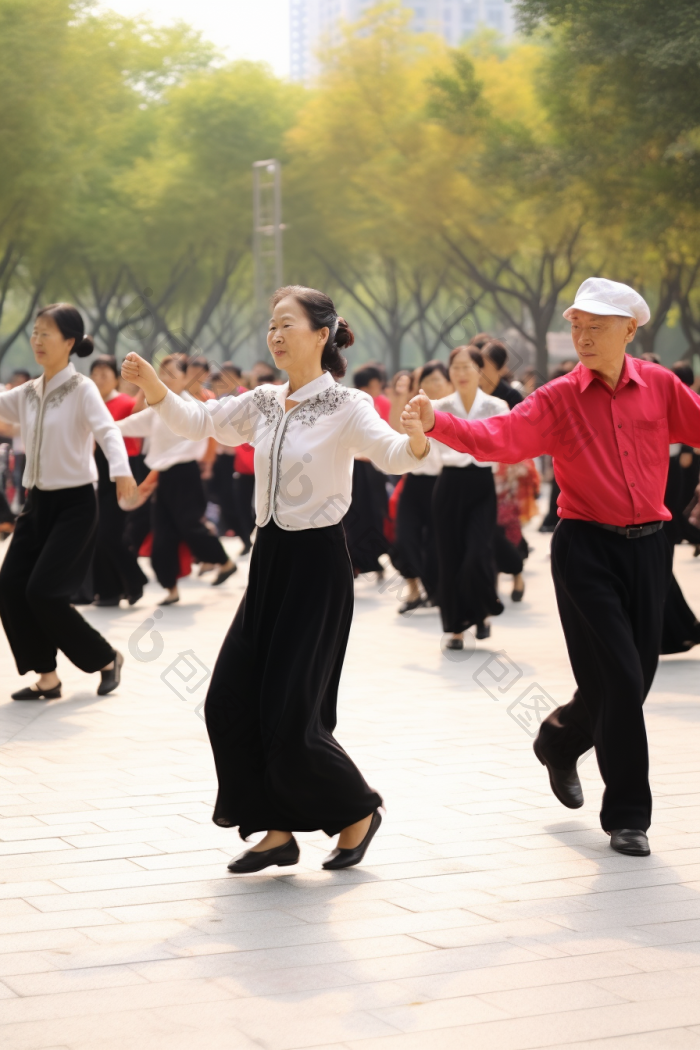 老年人在广场上跳舞舞场景图片-包图网