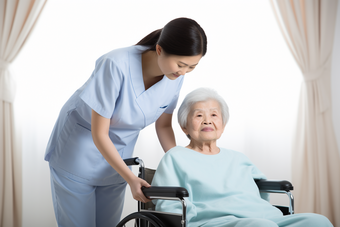 护士照护<strong>轮椅</strong>老人养老舒适
