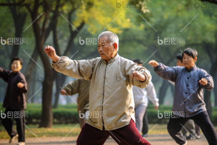 老年人公园武术锻炼老年活动五禽戏图片-包图网