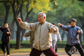 老年人公园武术锻炼老年活动五禽戏图片