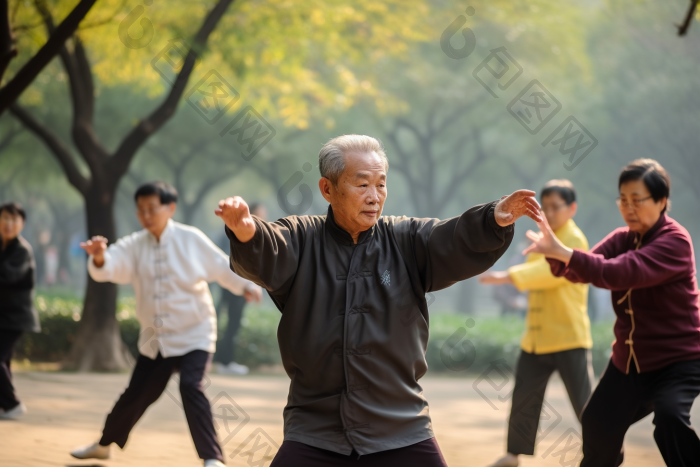 老年人公园武术锻炼图片-包图网