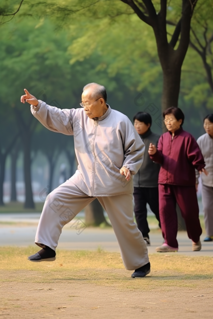 老年人公园武术锻炼康养八段锦图片-包图网