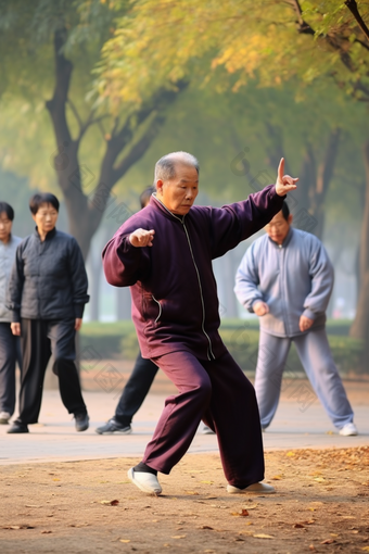 老年人公园武术锻炼康养五禽戏图片