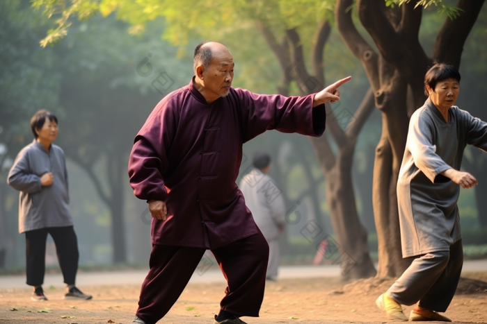 老年人公园武术锻炼图片-包图网