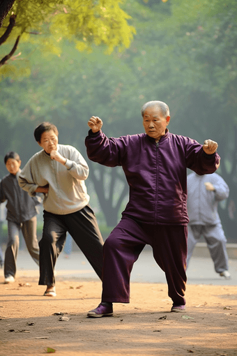 老年人公园武术锻炼老年活动八段锦