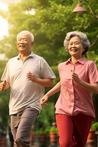 老年夫妇健身慢跑老年人老年活动
