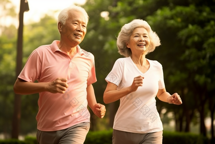 老年夫妇健身慢跑老年人宁静