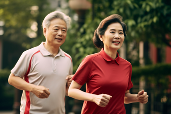老年夫妇健身慢跑老年人体育
