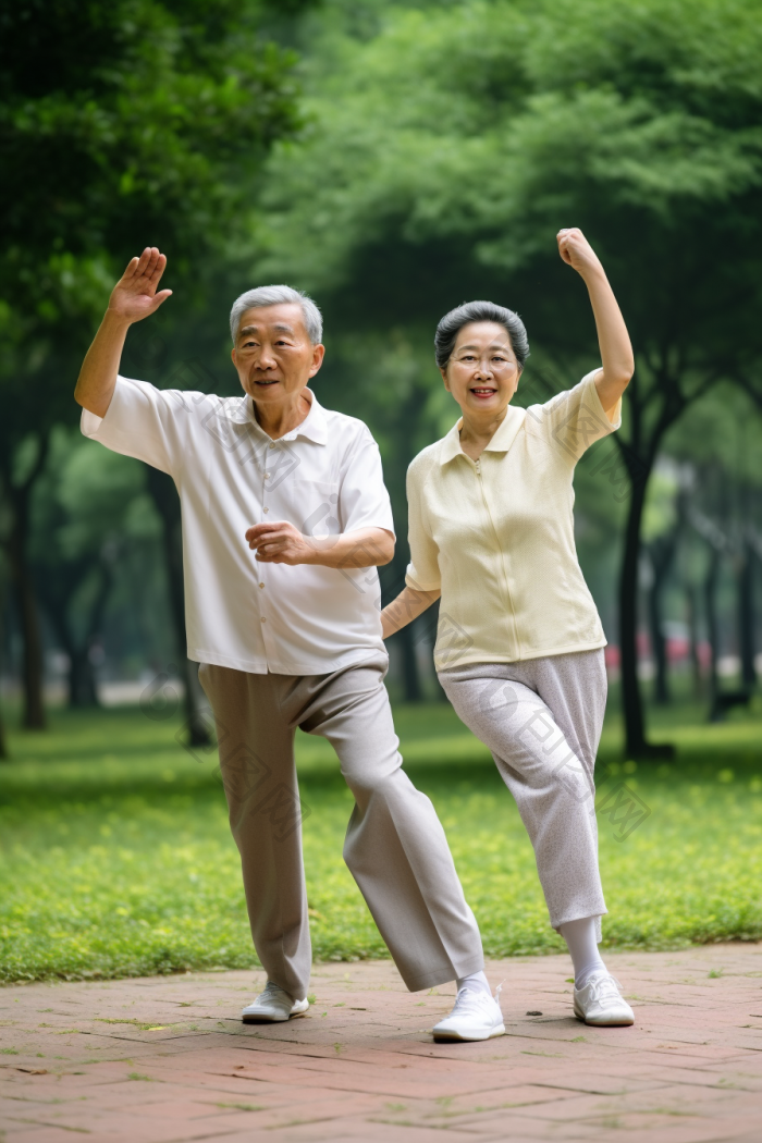 在养老院草地上健身的老人户外活动图片-包图网