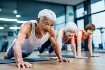 老年人健身房俯卧撑康养体育