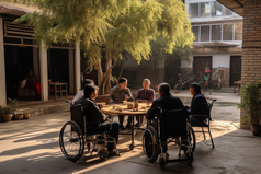 疗养院中下棋喝茶的老人摄影图1