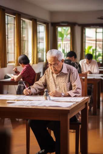 老年大学书画课<strong>书法</strong>课场景