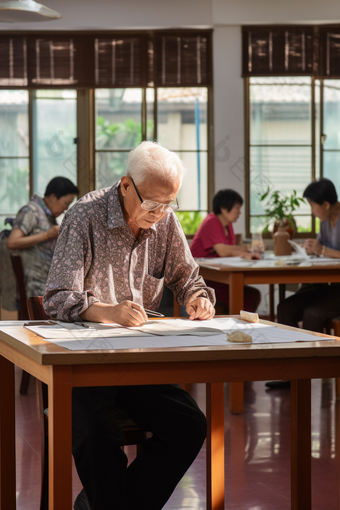 老年大学书画课书法课书桌