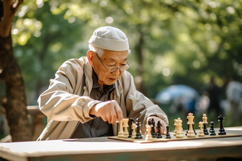 老年人公园下国际象棋养老文娱