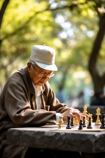 老年人公园下国际象棋养老温馨