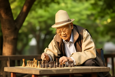老年人公园下国际象棋摄影图5