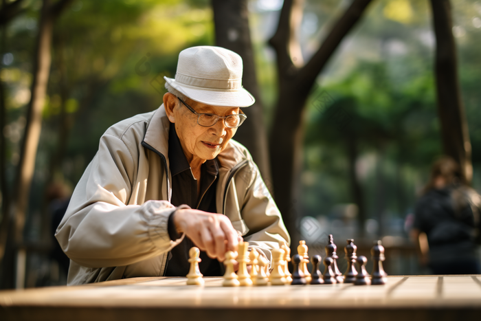 老年人公园下国际象棋养老益智