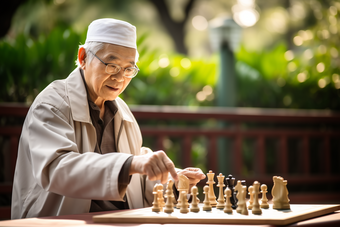 老年人公园下国际象棋养老宁静