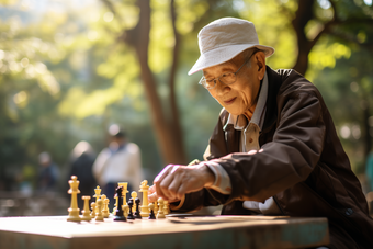 老年人公园下国际象棋养老安详