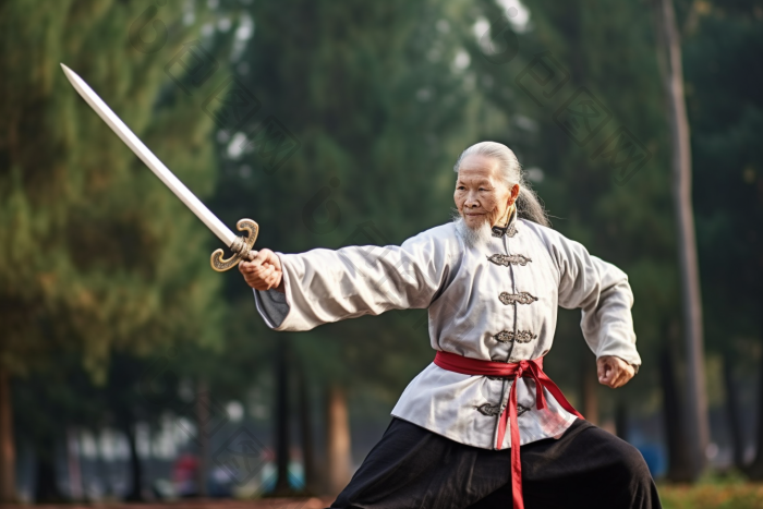 老年人舞剑图片-包图网