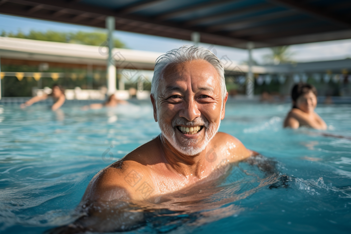 老年人游泳康养夏日