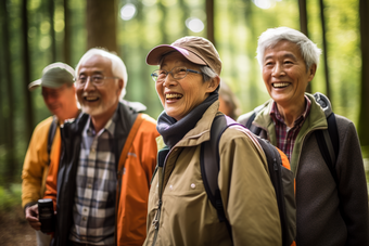 老年人户外徒步<strong>登山</strong>康养景色