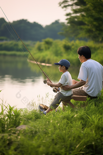 亲子钓鱼兴趣家庭