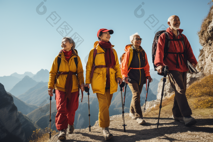 老年人户外徒步登山户外运动专业图片-包图网