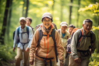 老年人户外徒步<strong>登山</strong>户外运动森林