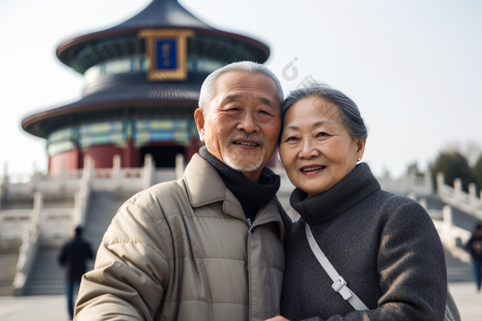 老年人夫妇天坛旅拍康养旅行