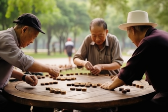 老年人公园棋类游戏养老宁静
