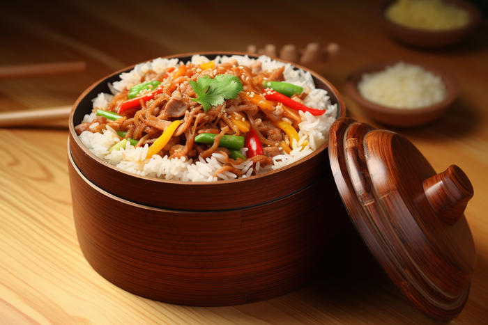 美味家常木桶饭米饭商业摄影