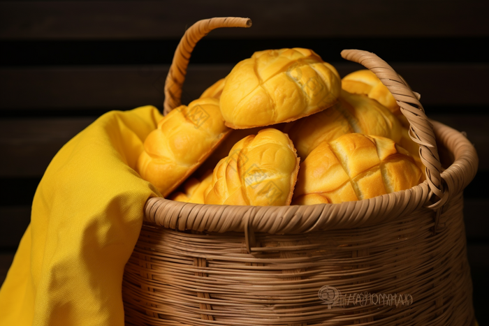 香酥甜品菠萝包竹筐面包